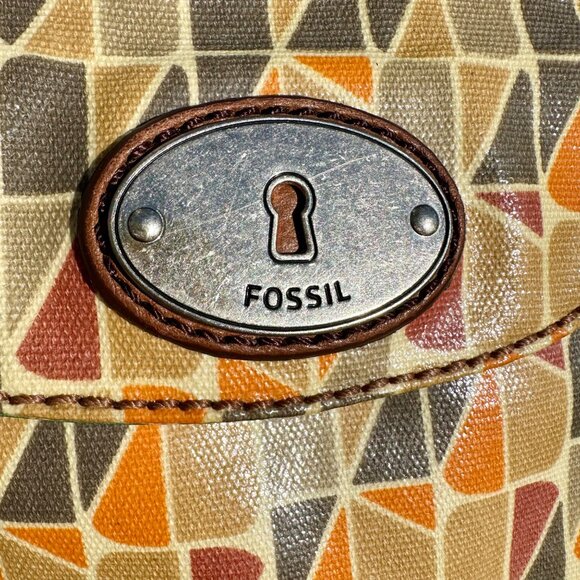 VTG Fossil Key Per Purse Crossbody Shoulder Bag Retro Multi-colored Orange Tan C - Picture 14 of 15